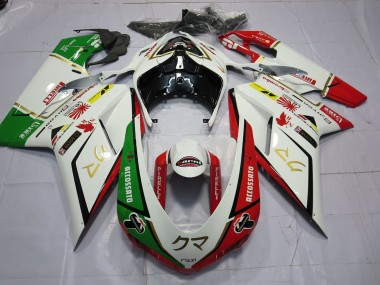 77 White Red Green 2007-2014 Ducati 848 1098 1198 Motorcycle Fairing