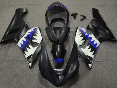 Matte Black and Blue Shark 2005-2006 ZX6R Motorcycle Fairing