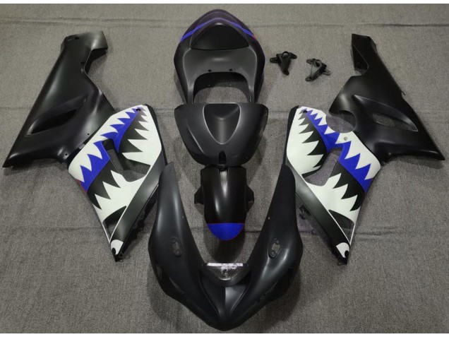 Matte Black and Blue Shark 2005-2006 ZX6R Motorcycle Fairing